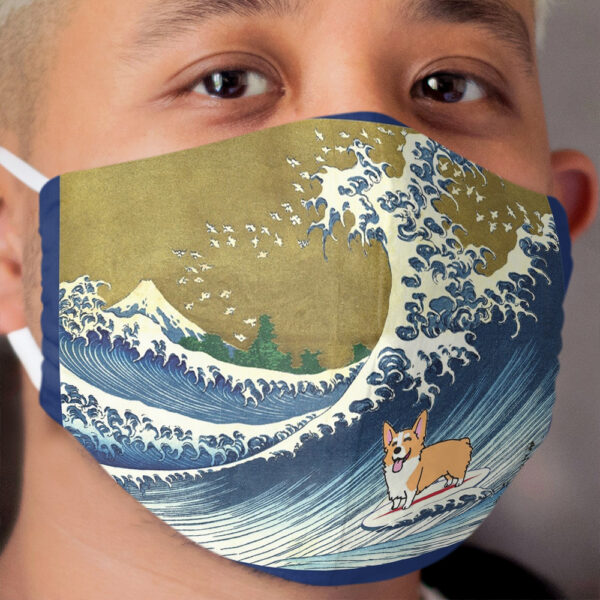 Corgi dog surfing The Great Wave Cloth Face Mask