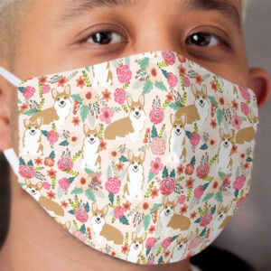 Corgi Florals - vintage corgi and florals gift great for corgi lovers Cloth Face Mask