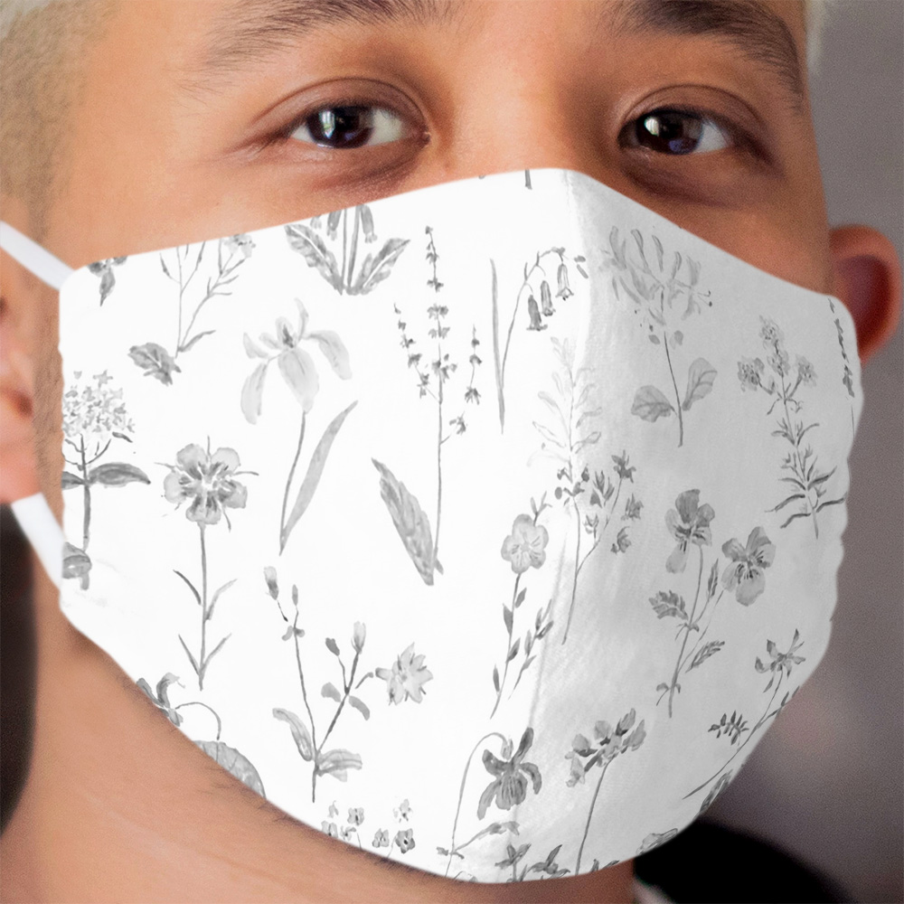 countryside wildflowers black and white Cloth Face Mask