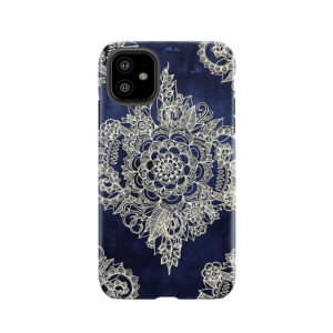 Cream Floral Moroccan Pattern On Deep Indigo Ink Tough Phone Case