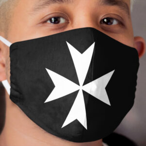 CROSS. MALTA. Maltese, Amalfi Cross, Maltese cross, Knights Hospitaller, WHITE on BLACK. Cloth Face Mask