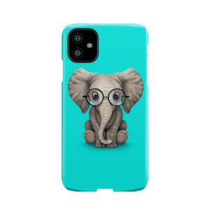 Cute Baby Elephant Calf With Reading Glasses On Blue Phone Case
