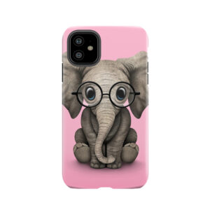 Cute Baby Elephant Calf With Reading Glasses On Pink Tough Phone Case