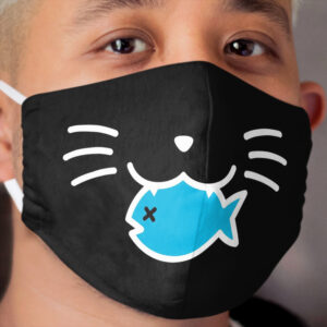 Cute cat face with fish mask (black) Cloth Face Mask