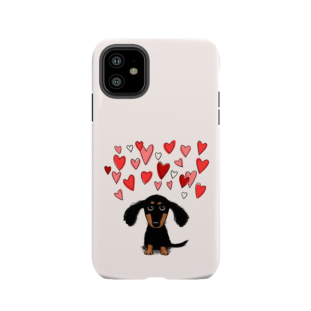 Cute Dachshund Puppy Dog With Valentine Hearts Tough Phone Case