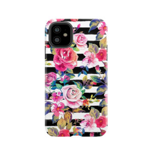 Cute Spring Floral And Stripes Watercolor Pattern Tough Phone Case