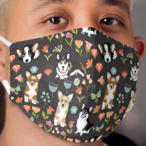 Cute Summer Corgi Flower Pattern Cloth Face Mask