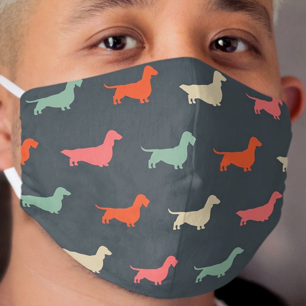Dachshund Silhouettes Pattern | Colorful Longhaired, Wirehaired and Smooth Coated Wiener Dogs Cloth Face Mask
