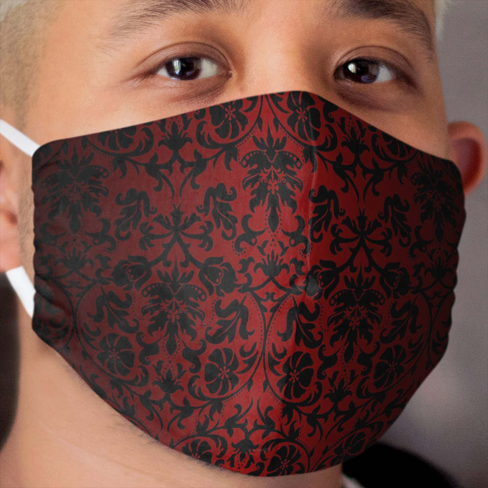 Dark Red and Black Damask Pattern Cloth Face Mask