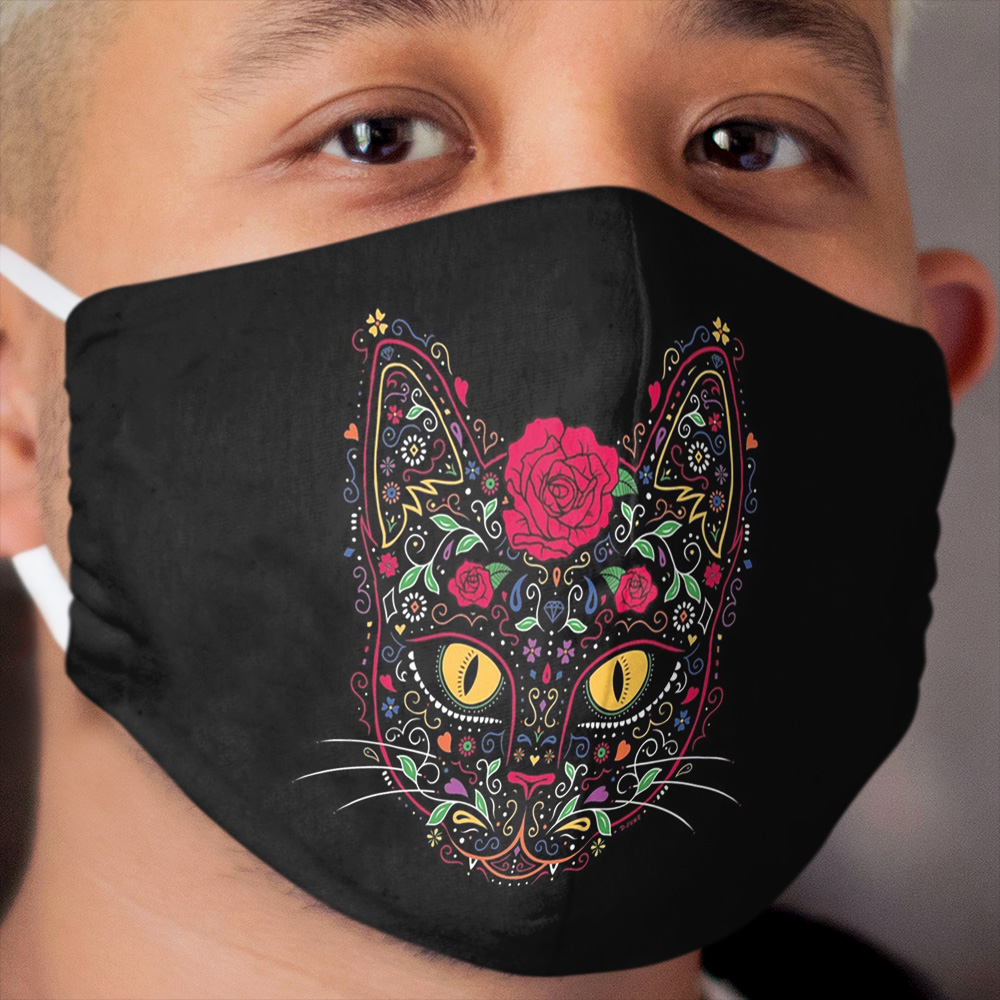 Day of the Dead Kitty Cat Sugar Skull Cloth Face Mask