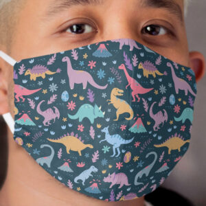 Dinosaur Pattern with Flowers and Volcanoes Cloth Face Mask
