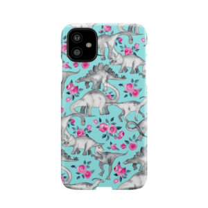 Dinosaurs And Roses Turquoise Blue Phone Case
