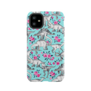 Dinosaurs And Roses Turquoise Blue Tough Phone Case