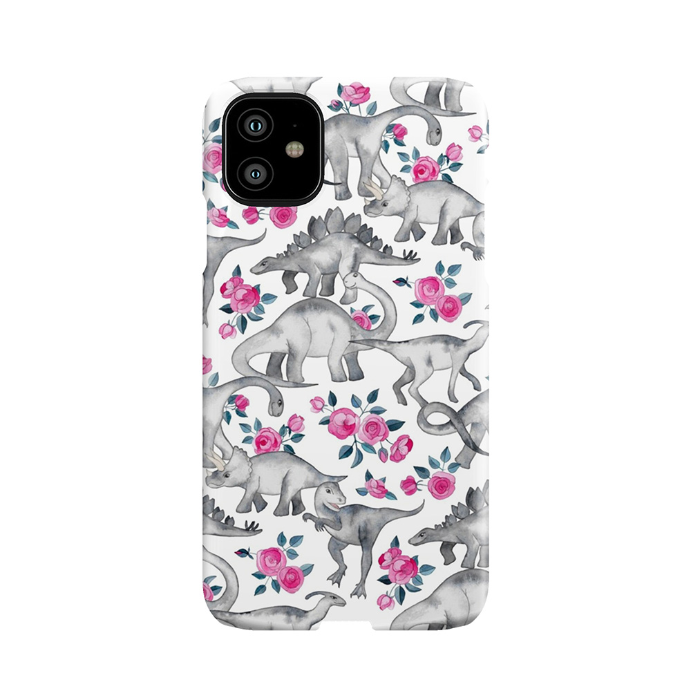 Dinosaurs And Roses White Phone Case