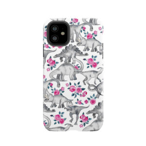 Dinosaurs And Roses White Tough Phone Case