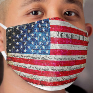 Distressed American Flag And Second Amendment On White Bricks Wall Cloth Face Mask