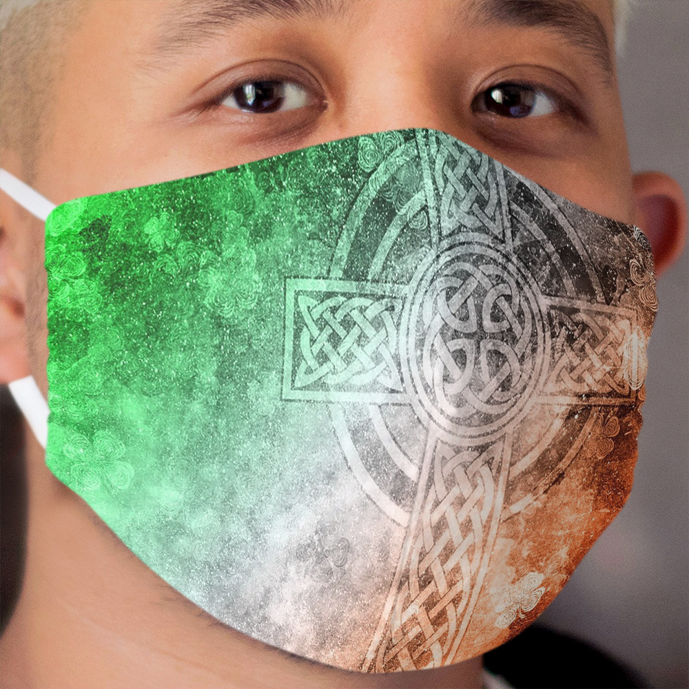 Distressed Irish Celtic Cross Cloth Face Mask