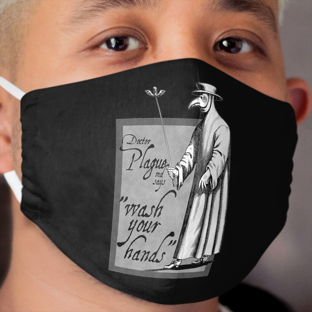 Doctor Plague says wash your hands gray health awareness art comic book style Cloth Face Mask