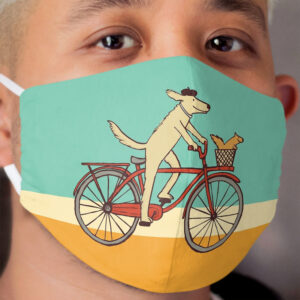 Dog and Squirrel are Friends | Whimsical Animal Art | Dog Riding a Bicycle Cloth Face Mask