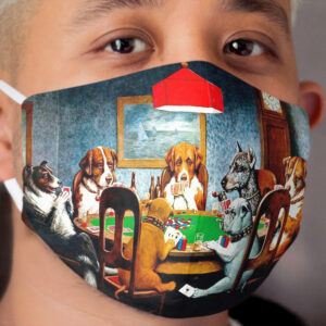 DOGS PLAYING POKER : Vintage C M Coolidge Print Cloth Face Mask