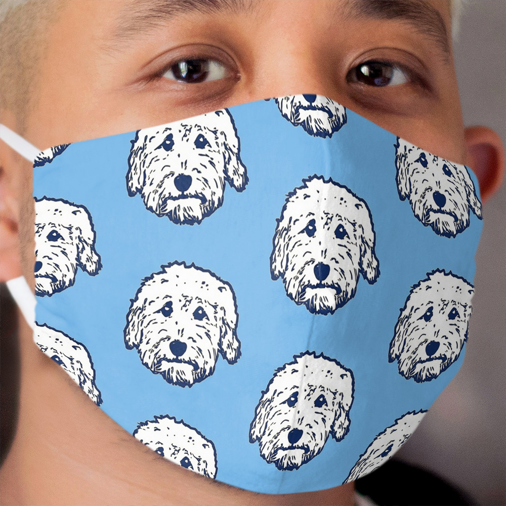 Doodle dog cuteness - Goldendoodle! Labradoodle! Adorable Doodle teddy bear dog - in light blue Cloth Face Mask