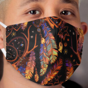 Dream Catcher with Sacred Feathers - Native American Folklore Tribal Chief Artwork Cloth Face Mask