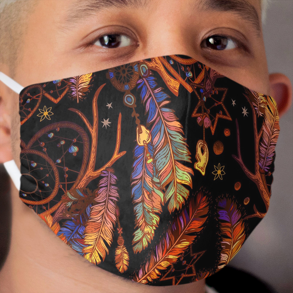 Dream Catcher with Sacred Feathers - Native American Folklore Tribal Chief Artwork Cloth Face Mask