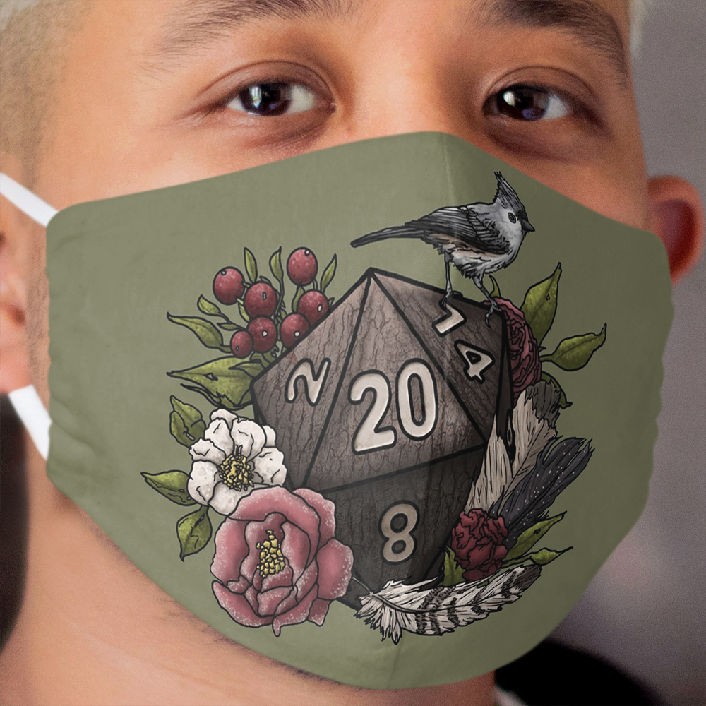 Druid Class D20 - Tabletop Gaming Dice Cloth Face Mask