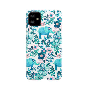 Dusty Pink, White And Teal Elephant And Floral Watercolor Pattern Phone Case
