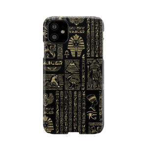 Egyptian Hieroglyphs And Deities Gold On Black Phone Case
