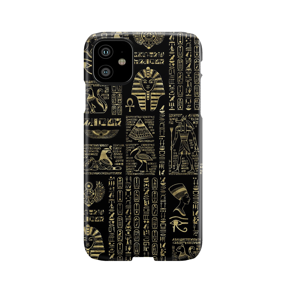 Egyptian Hieroglyphs And Deities Gold On Black Phone Case