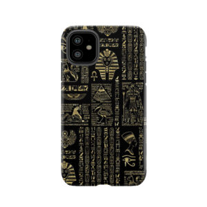 Egyptian Hieroglyphs And Deities Gold On Black Tough Phone Case