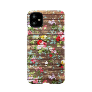 Elegant Pink Roses Floral Rustic Brown Wood Phone Case