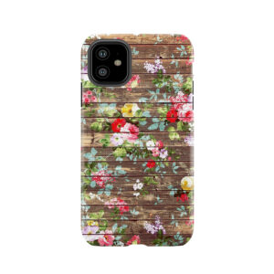 Elegant Pink Roses Floral Rustic Brown Wood Tough Phone Case