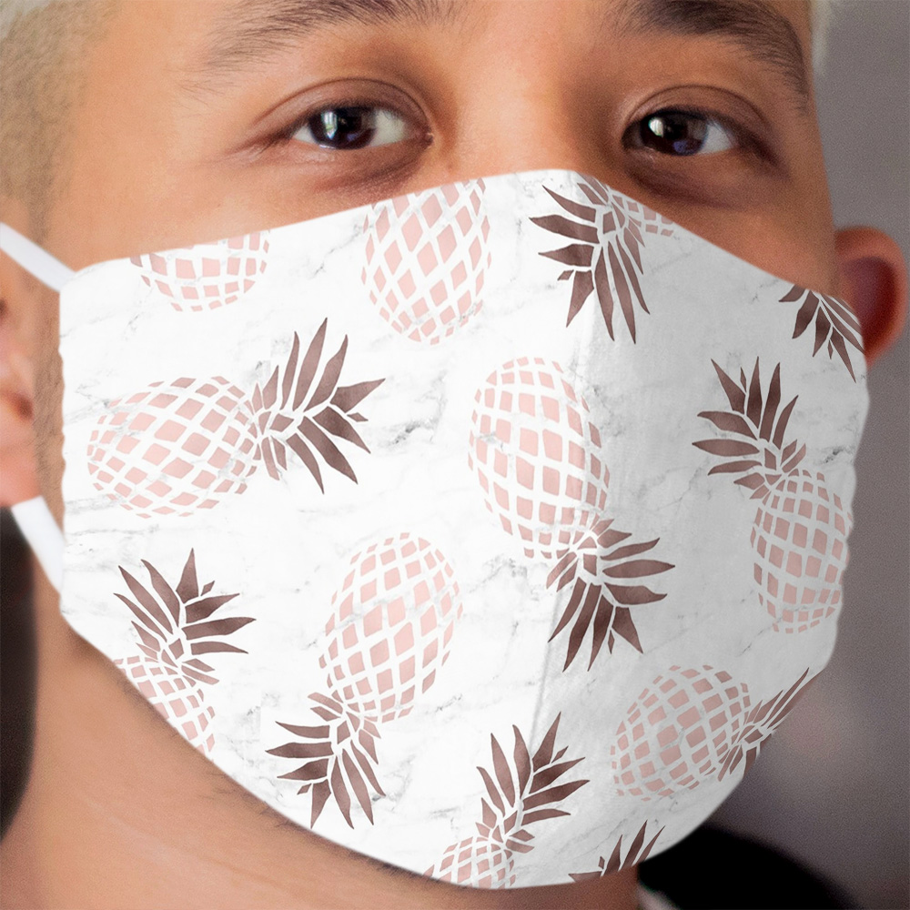 Elegant white marble rose gold pineapple Cloth Face Mask