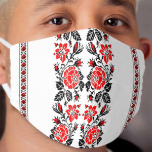 European Ukrainian Ladies Embroidery Floral Design Red Black Flowers Ukrainian Souvenir For Her Cloth Face Mask
