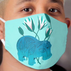 Faience Hippo - Floral Artefacts Cloth Face Mask