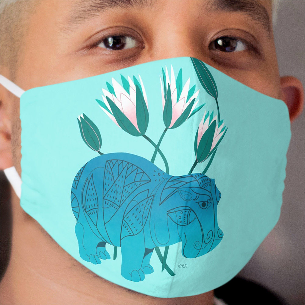 Faience Hippo - Floral Artefacts Cloth Face Mask