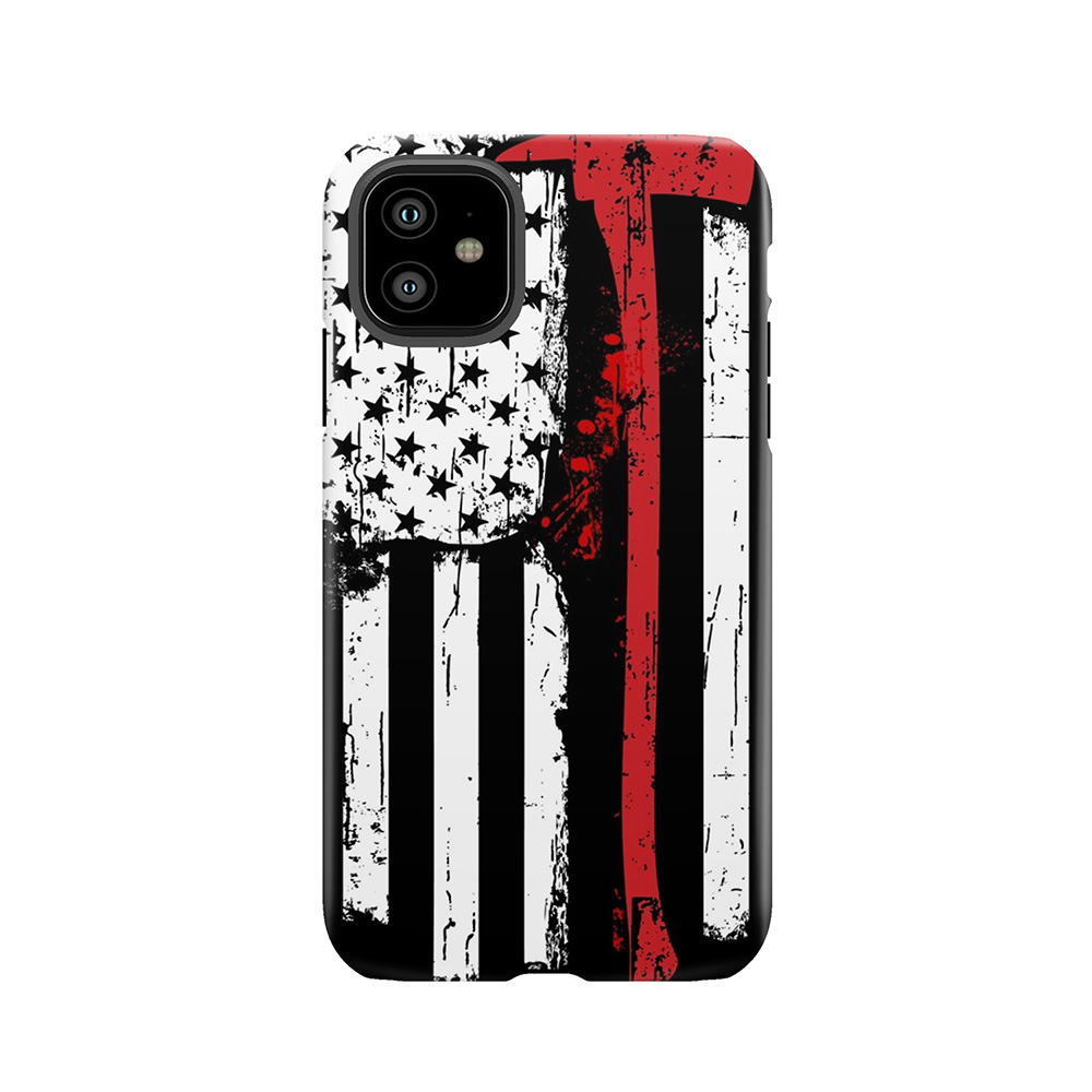 Firefighter Red Line American Flag With Fireman Ax Tough Phone Case