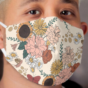 Flower Bouquet, Snail, and Butterfly Surface Pattern Design Cloth Face Mask