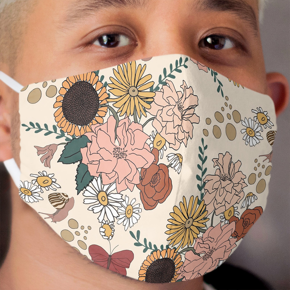 Flower Bouquet, Snail, and Butterfly Surface Pattern Design Cloth Face Mask
