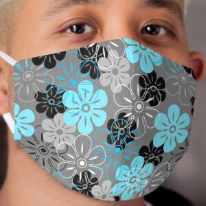 Flower Rain Hawaiian Retro Floral - Gray, Turquoise and Black Cloth Face Mask