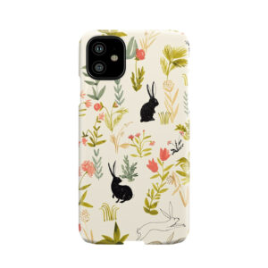 Flowers Pattern With Little Black Rabbits Phone Case