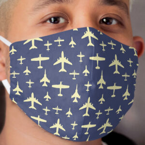 Fly Past Aeroplanes Navy Blue and Beige Pattern Cloth Face Mask