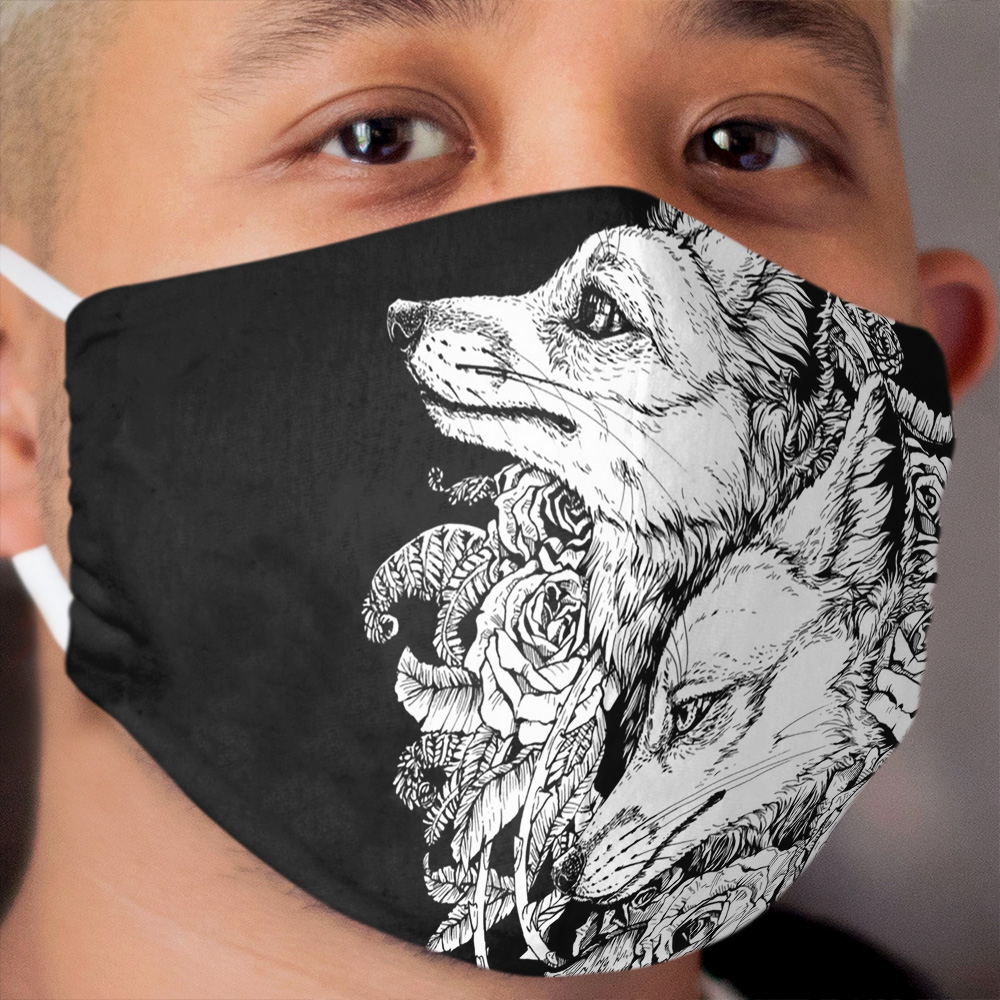Fox Bloom - Black and White Cloth Face Mask