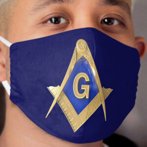 Freemason Gold Square & Compass Blue Background Masonic Cloth Face Mask