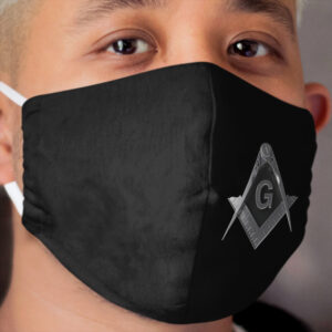 Freemason Silver Square & Compass Black Background Masonic Cloth Face Mask