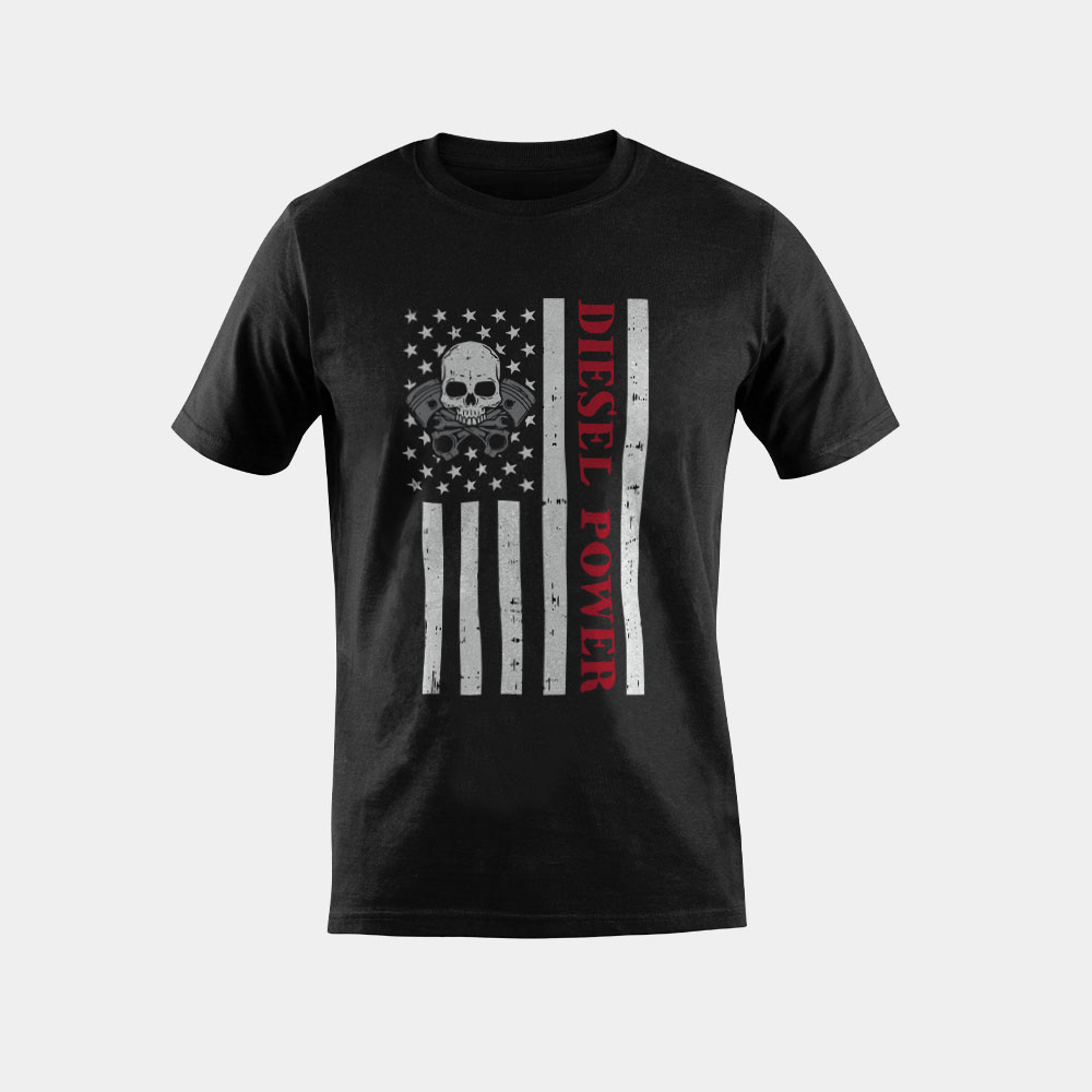Funny Diesel Mechanic Motorcycle American Diesel Power Flag T-Shirt