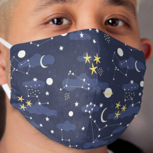 Galaxy - cosmos, moon and stars. Astronomy pattern. Cute cartoon universe design. Cloth Face Mask