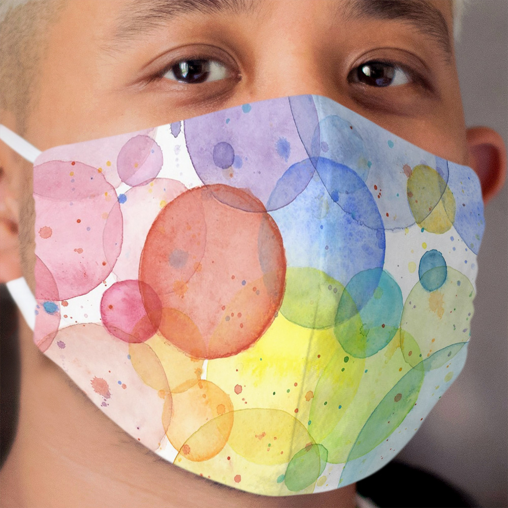 Geometric Watercolor Abstract Rainbow Circles Cloth Face Mask